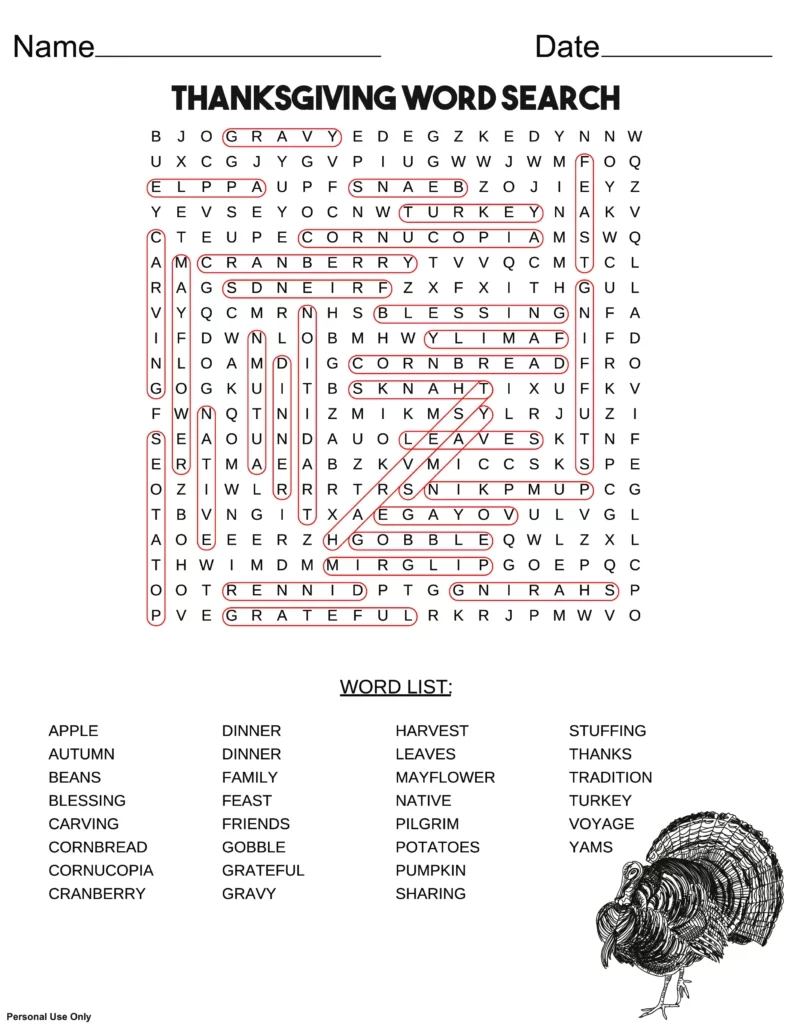Thanksgiving Word Search | Free Printable Pdf in Thanksgiving Day Word Search 2022 Puzzles to Print Answer Key