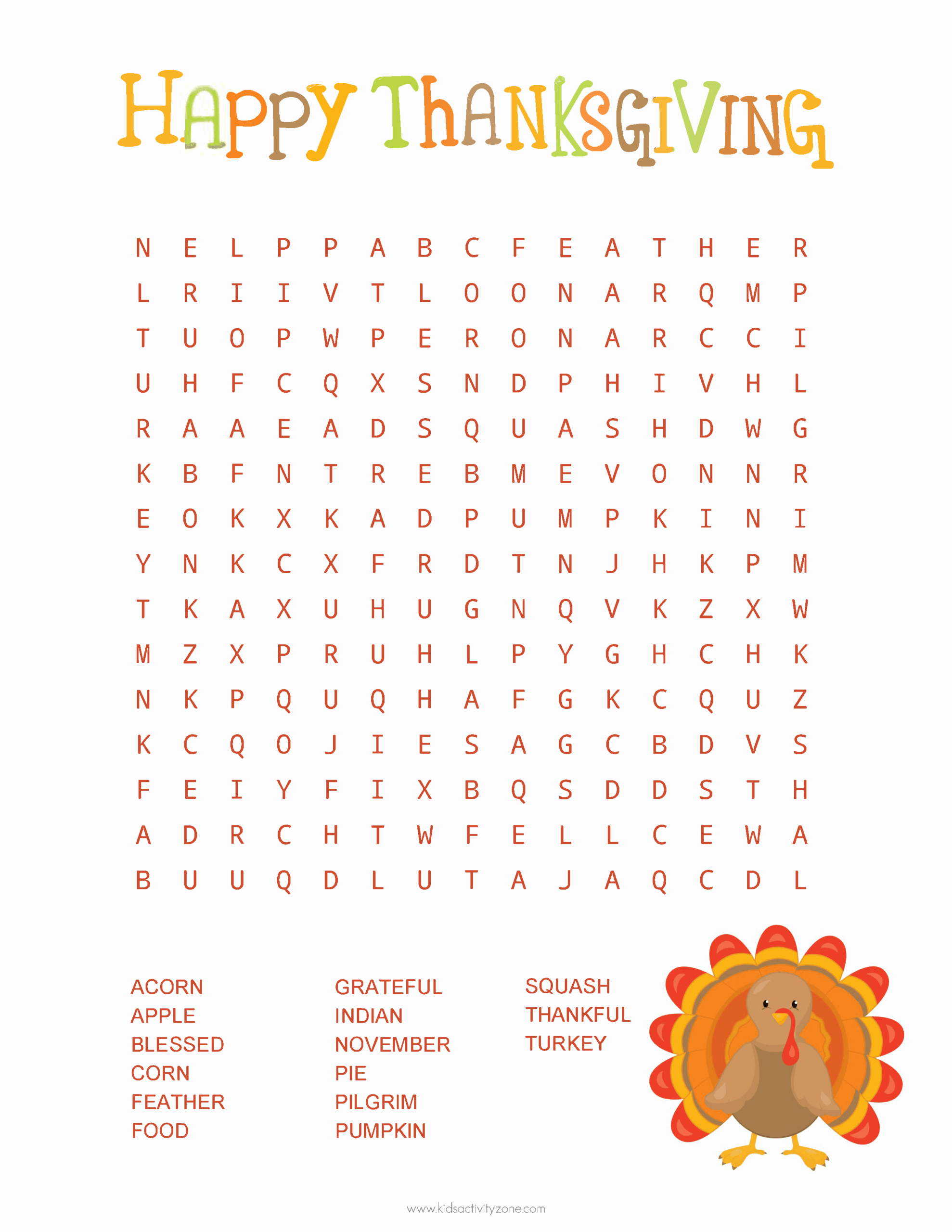 Thanksgiving Word Search - Kids Activity Zone with Word Search Puzzles Thanksgiving