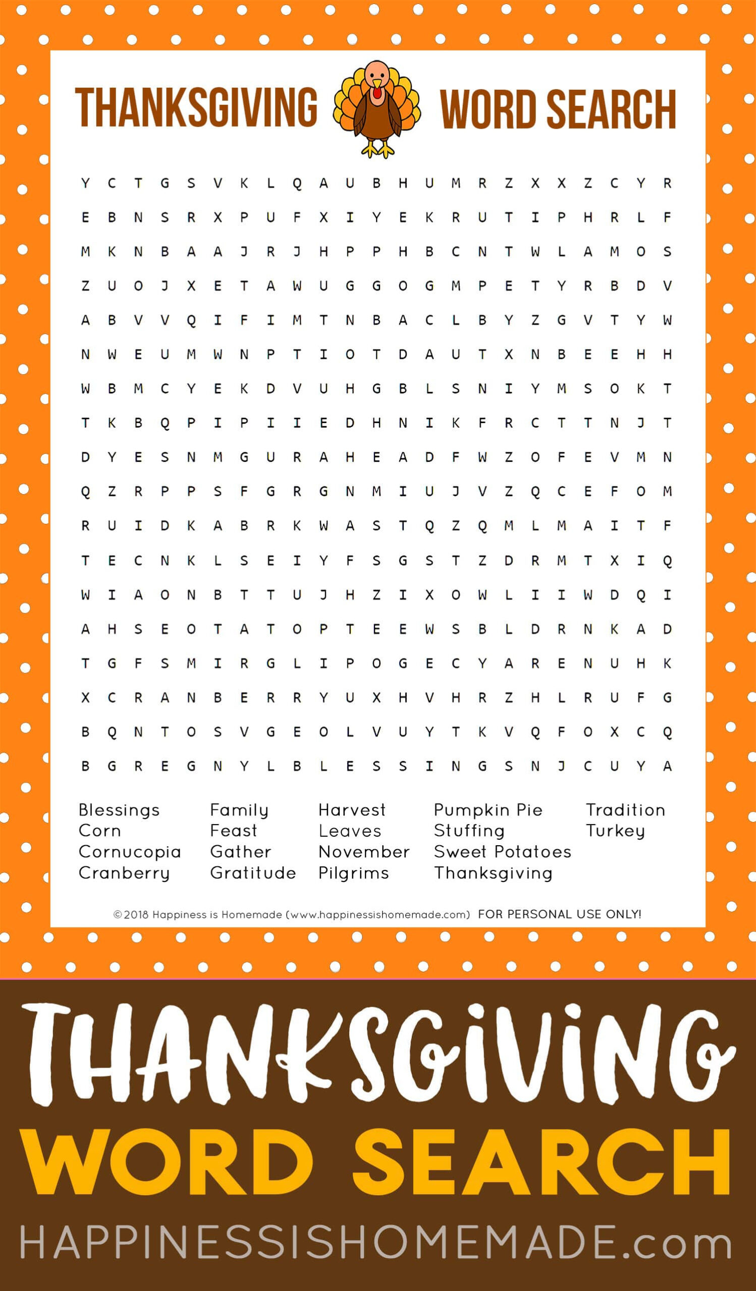 Thanksgiving Word Search Printable - Happiness Is Homemade with regard to Word Search Puzzles For Thanksgiving