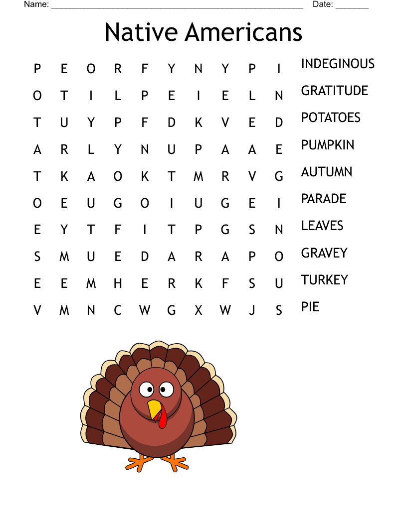 Thanksgiving Word Search - Wordmint in Word Puzzles Thanksgiving