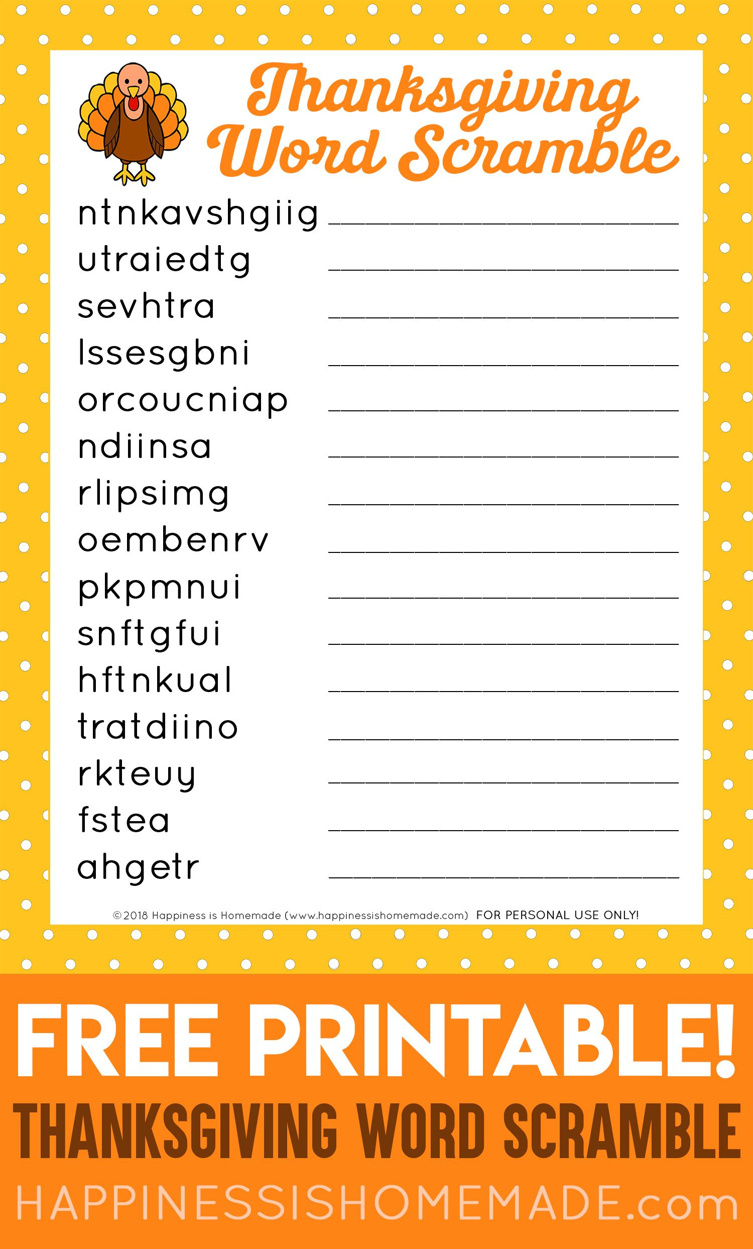 This Free Printable Thanksgiving Word Scramble Puzzle Is A Ton Of throughout Thanksgiving Word Scramble Puzzles to Print