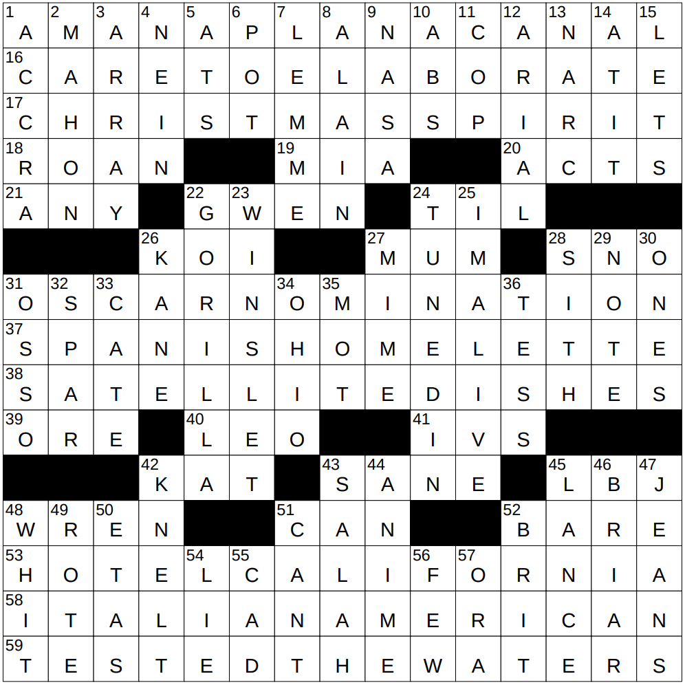 0118-25 Ny Times Crossword 18 Jan 25, Saturday - Nyxcrossword with Felt in the Christmas Spirit Nyt Crossword