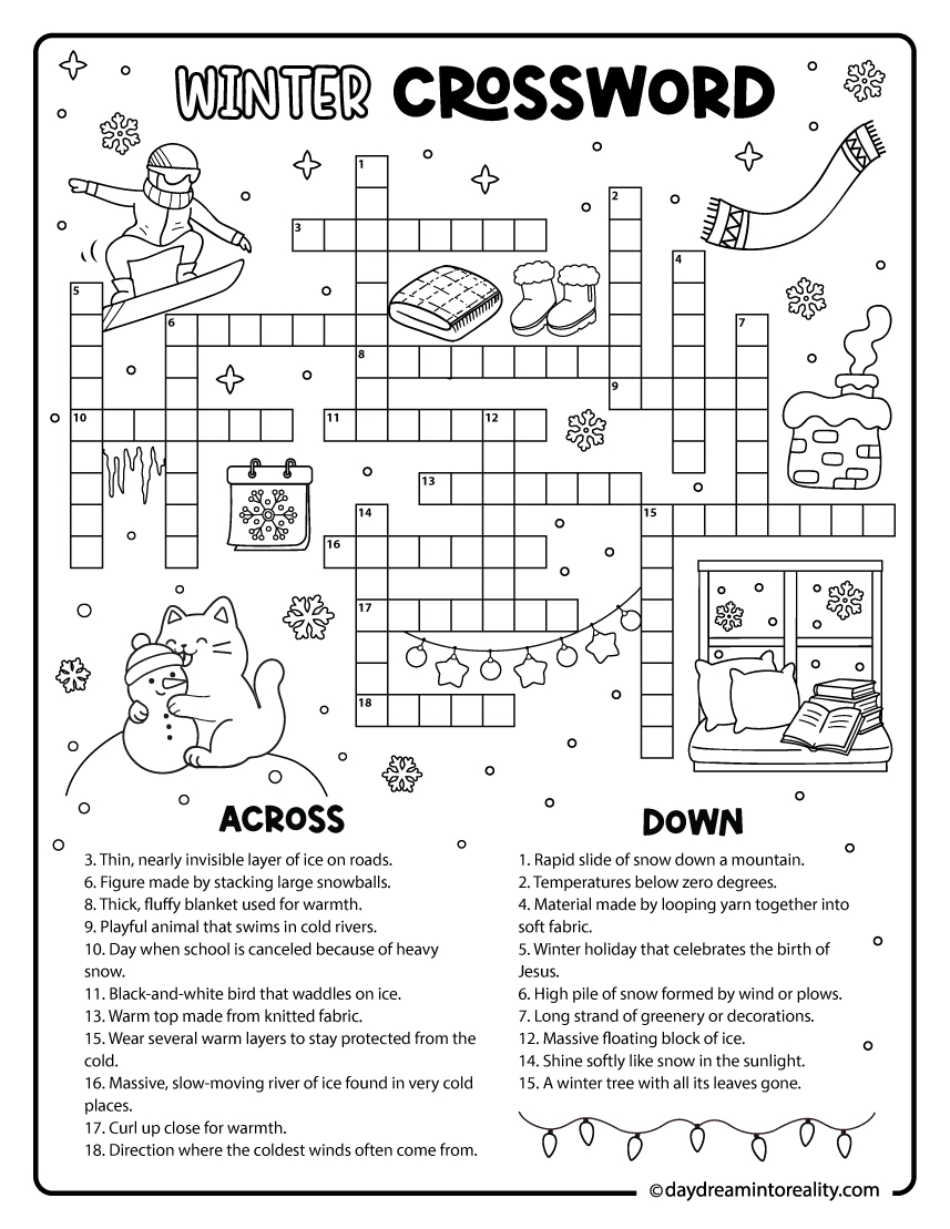 10+ Winter Crossword Puzzles – Free Printable Pdfs From Easy To throughout Material For Christmas Tree Snow Crossword Clue