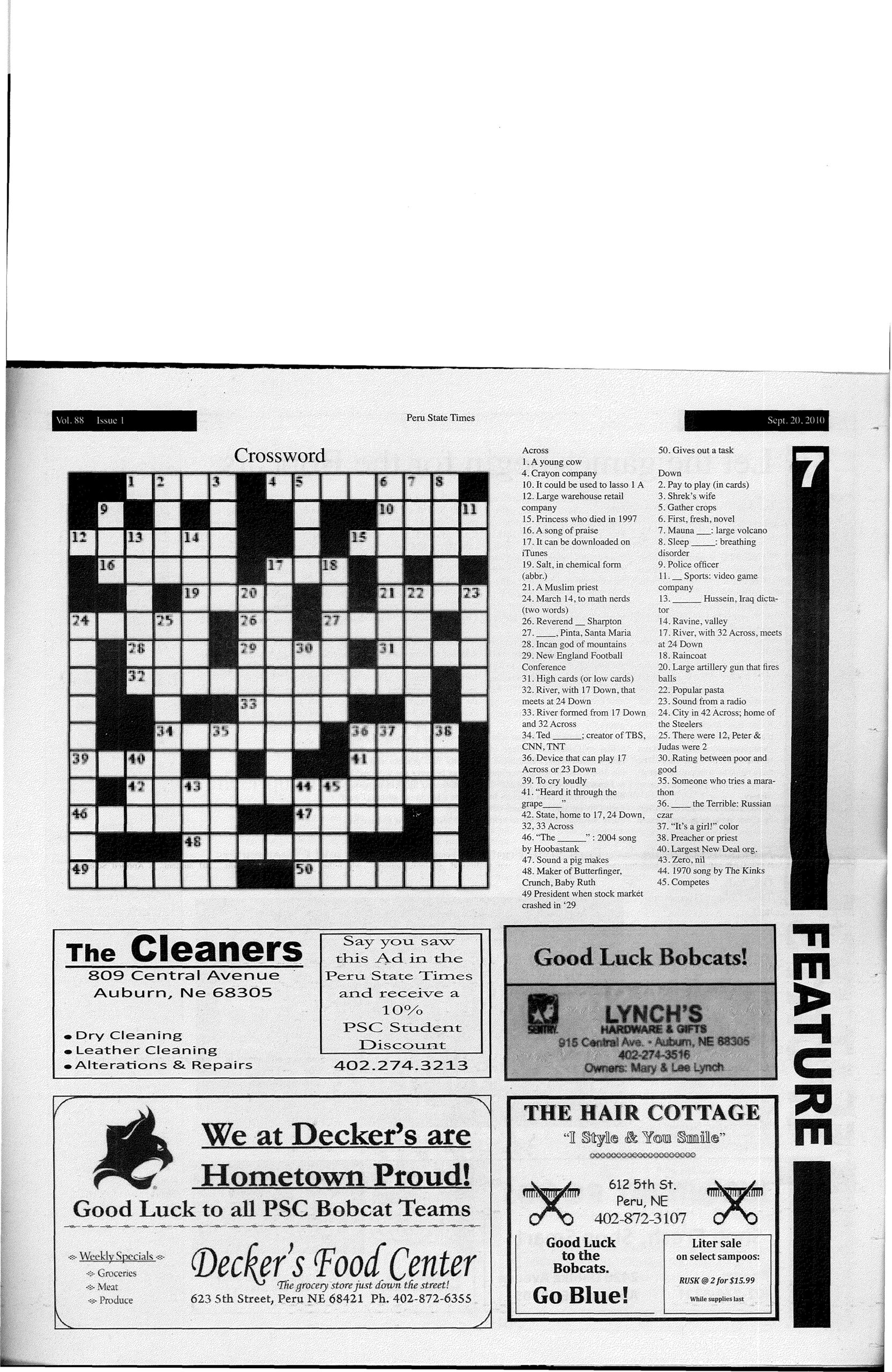 2010-2011 Peru State Times (Peru, Ne) - Issues 1-8Peru State inside Emmet Band Christmas Daily Themed Crossword