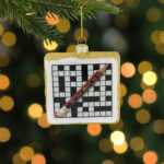 3.5" Crossword Puzzle With Pencil Glass Christmas Ornament   Bed Pertaining To Christmas Ornament Crossword Clue