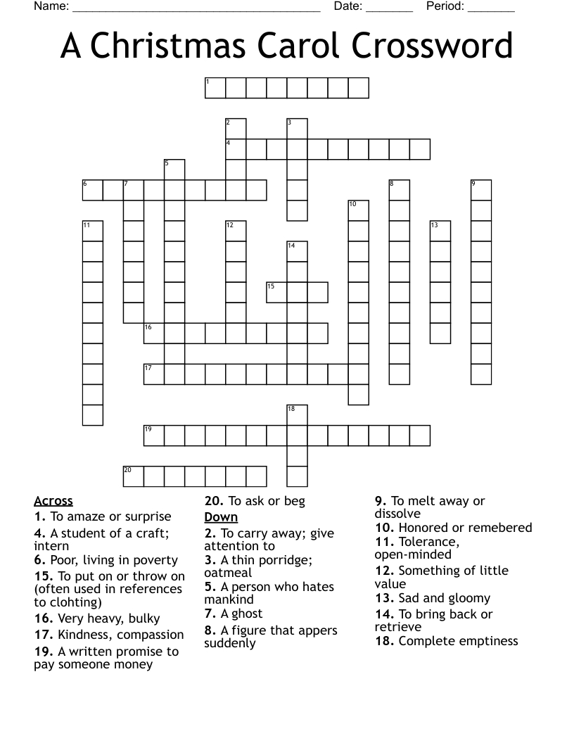 A Christmas Carol Crossword - Wordmint in Good Ruler From a Christmas Carol Crossword