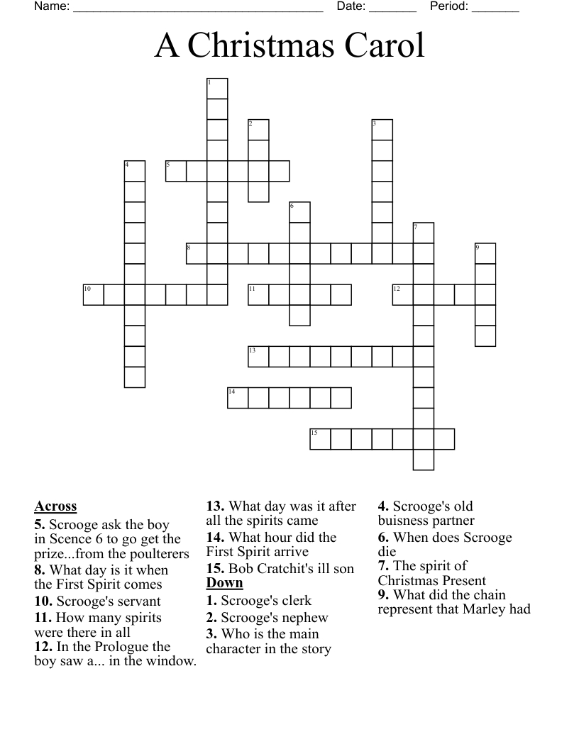 A Christmas Carol Crossword - Wordmint with regard to Prize in a Christmas Story Crossword