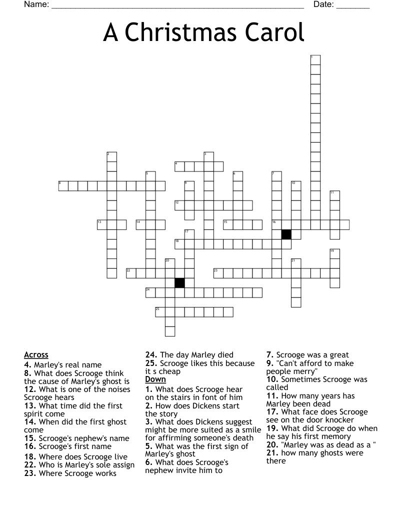 A Christmas Carol Crossword - Wordmint within Christmas Carol Opening Crossword