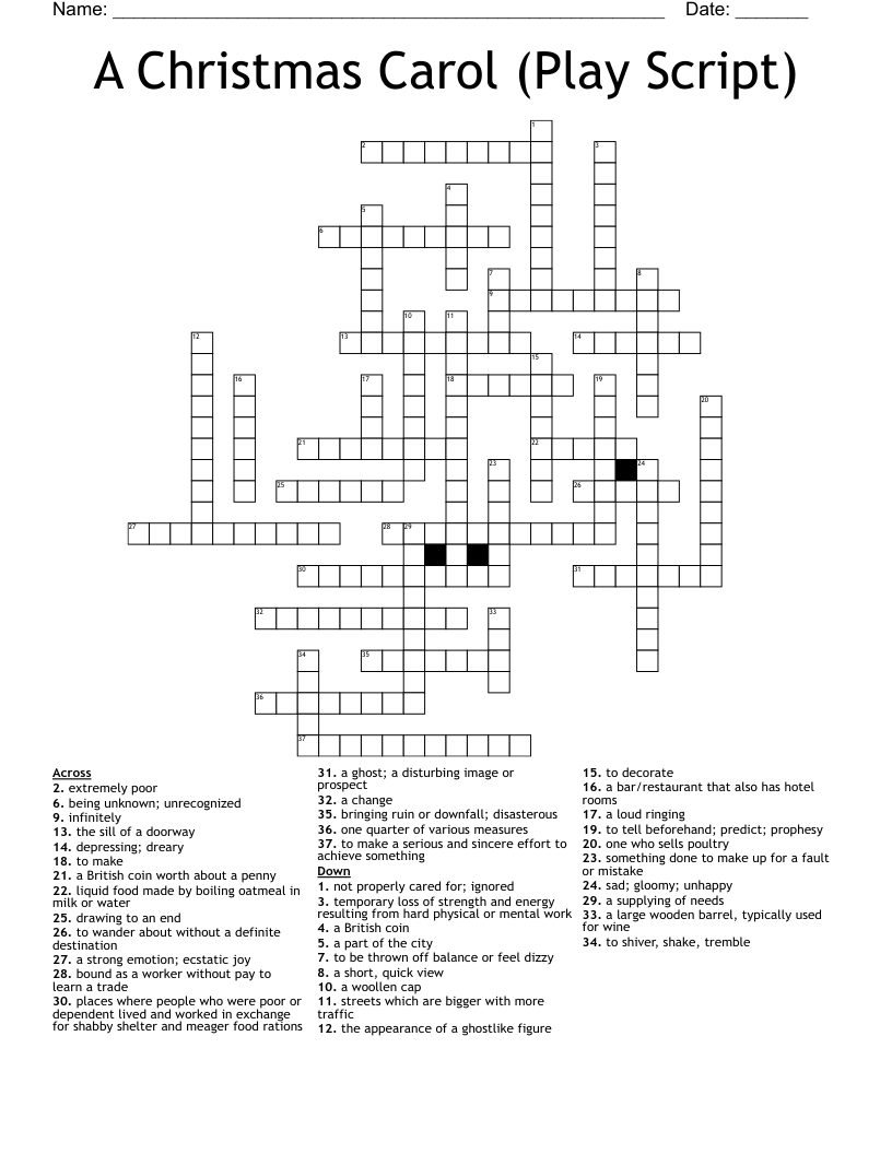 A Christmas Carol (Play Script) Crossword - Wordmint intended for Birds in a Christmas Carol Crossword