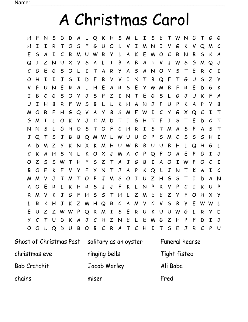 A Christmas Carol Word Search - Wordmint regarding Miser In A Christmas Carol Crossword Clue