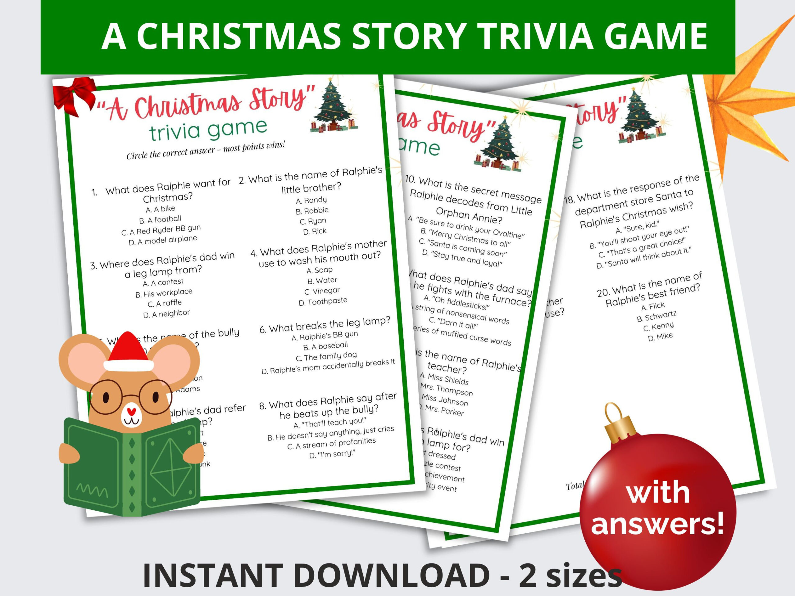 A Christmas Story Trivia, Christmas Trivia, Holiday Party Game in A Christmas Story Best Lines Crossword Answers