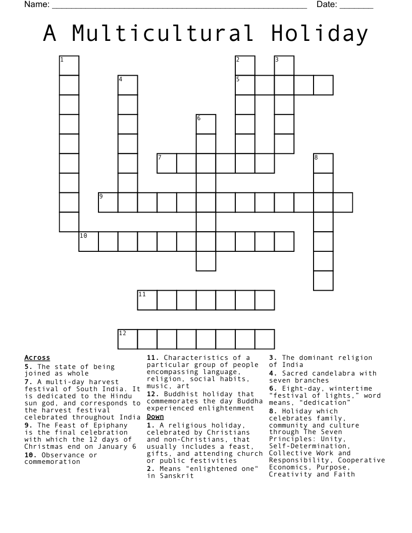 A Multicultural Holiday Crossword - Wordmint in 12 Days of Christmas Musician Crossword