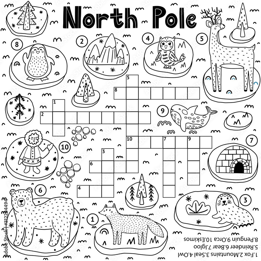 black and white crossword puzzle game for kids about north pole in christmas at the north pole crossword Black And White Crossword Puzzle Game For Kids About North Pole in Christmas at the North Pole Crossword
