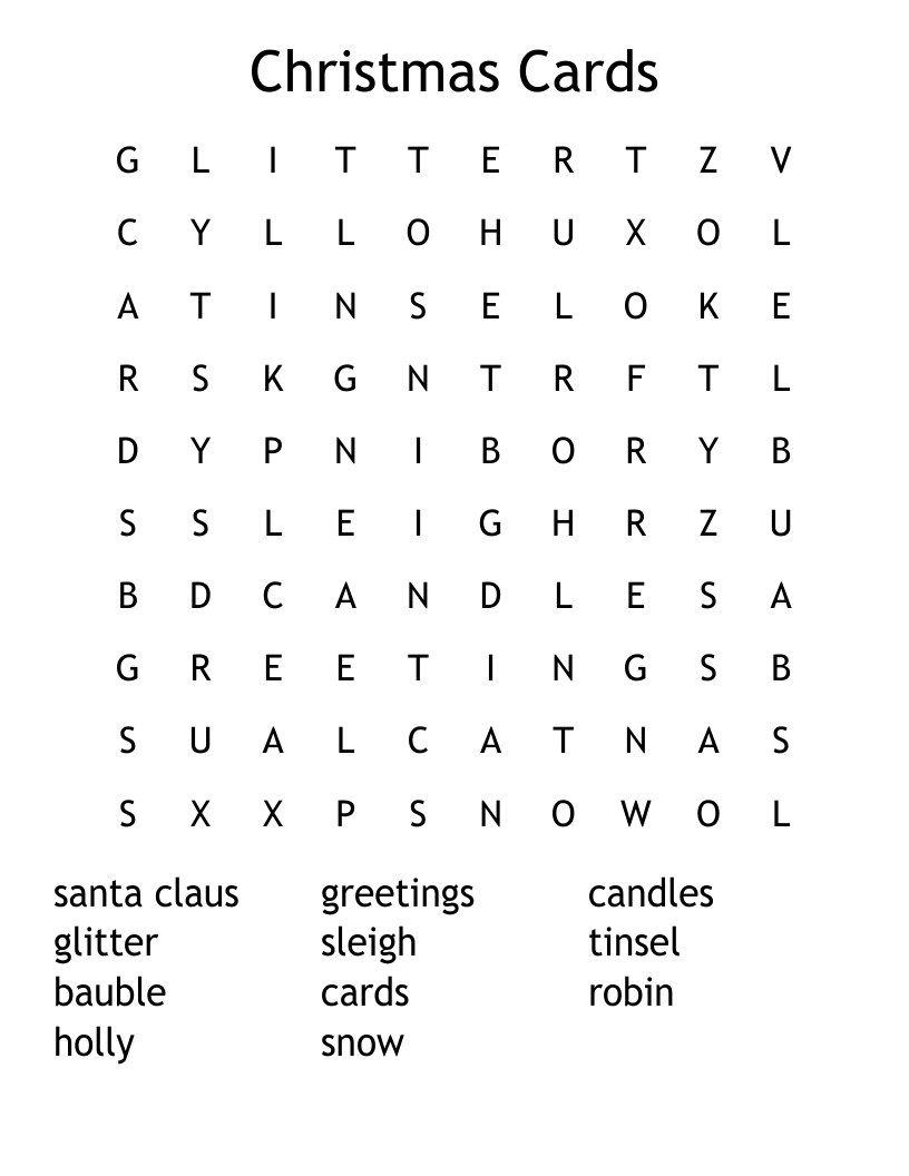 Christmas Cards Word Search - Wordmint regarding Words On A Christmas Card Crossword Clue
