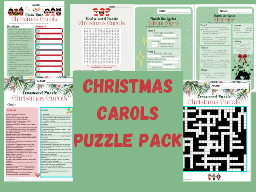 Christmas Carol Puzzles Activity Pack - 4 - Etsy in Christmas Song Trio Crossword Clue