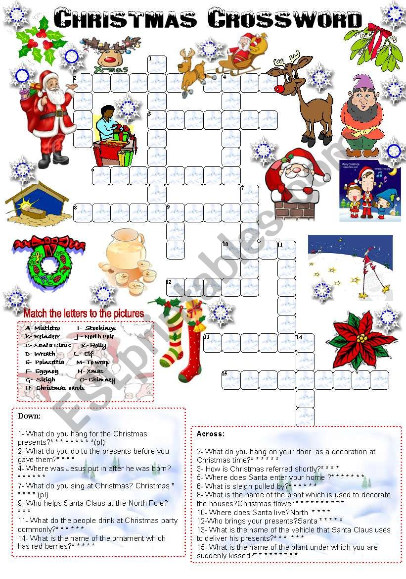 Christmas Crossword (05.12.2008) - Esl Worksheetemila within Christmas Crossword Puzzle Worksheet Answer Key