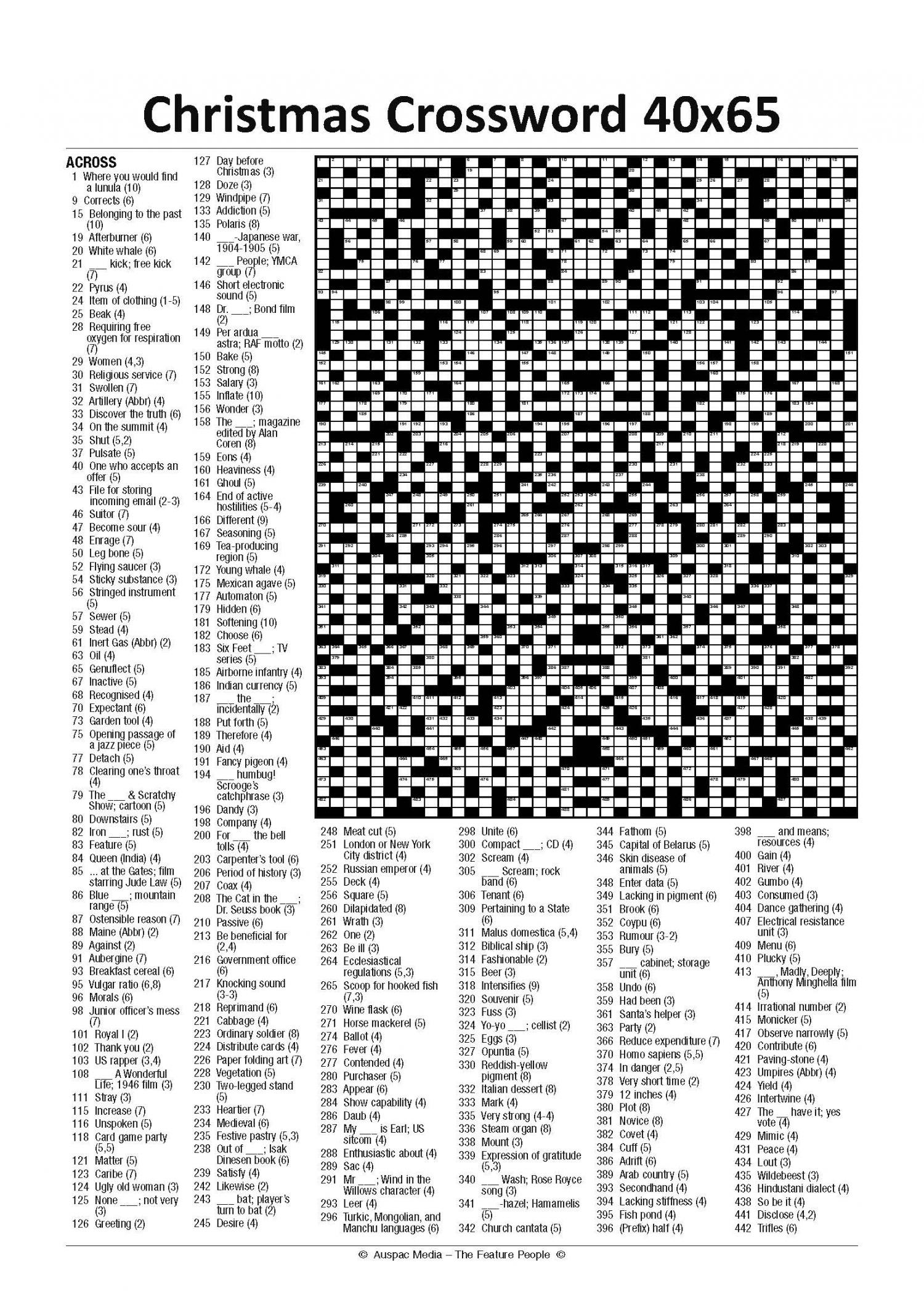 Christmas Crossword 40 X 65 - Large (Kf) intended for Difficult Christmas Crossword Puzzle