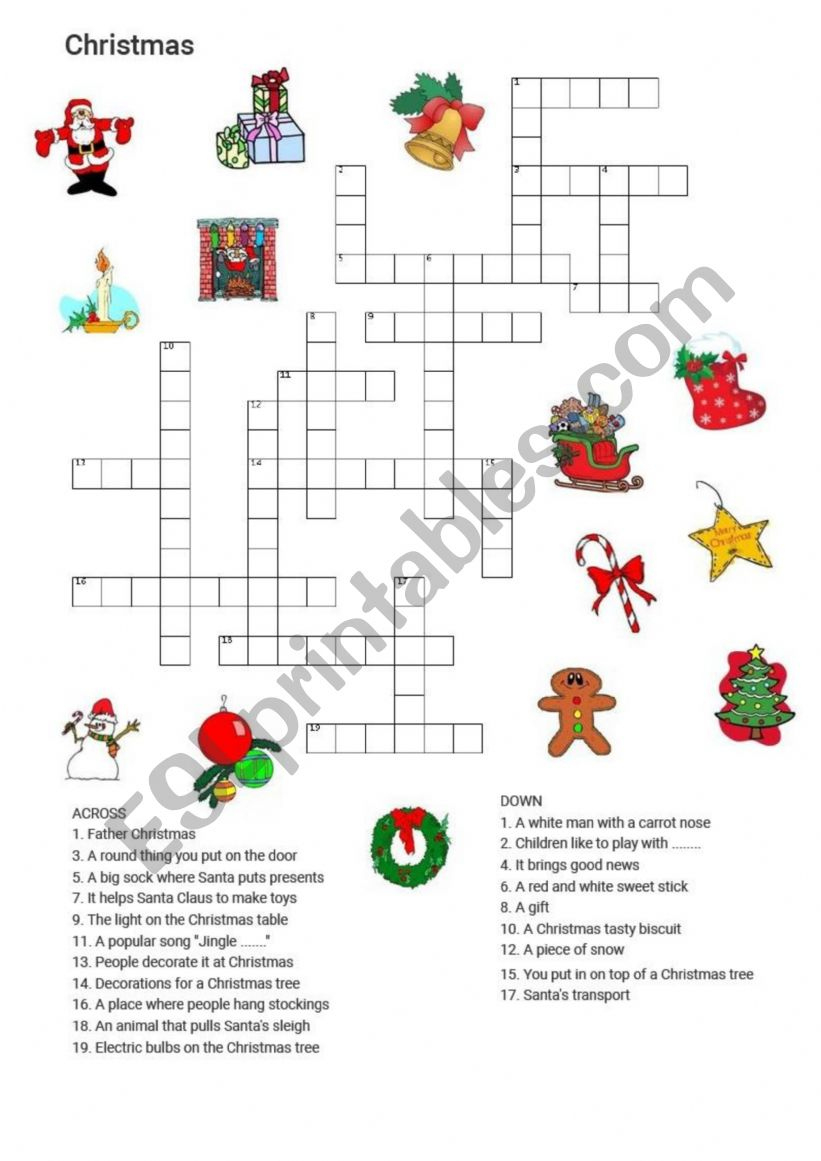 Christmas Crossword - Esl Worksheetalicemaeva with Stick On A Christmas Tree Crossword