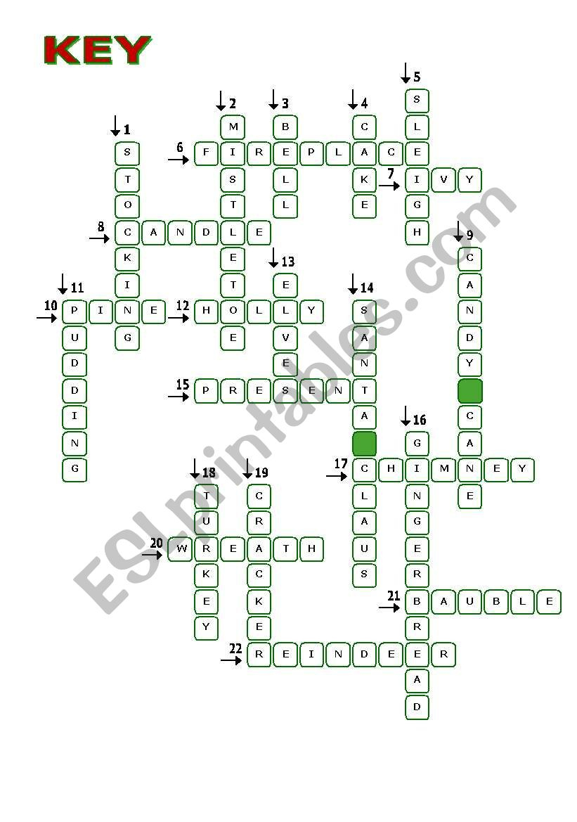 Christmas Crossword - Esl Worksheettecus in Christmas Words Crossword Answer Key
