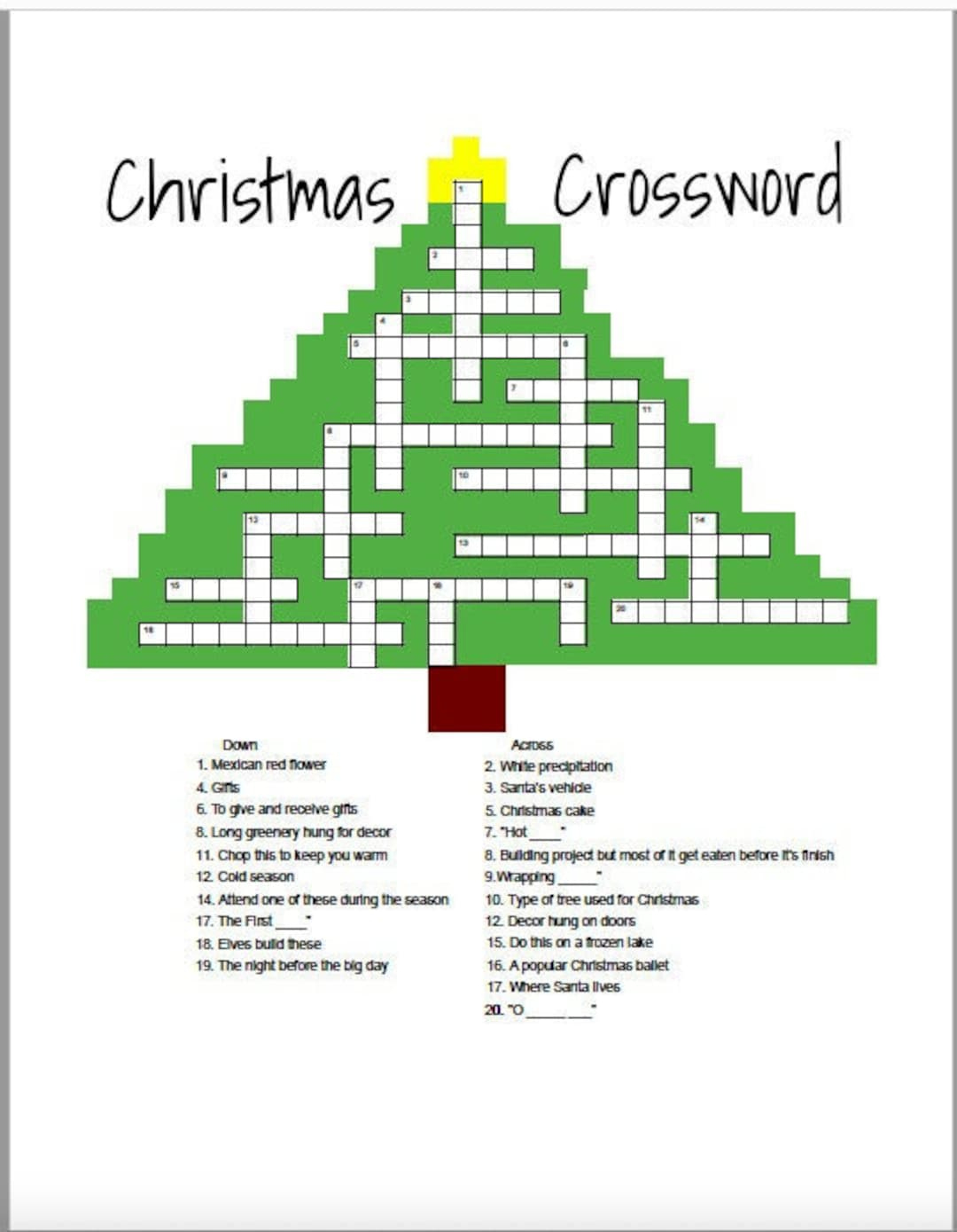 Christmas Crossword - Etsy throughout Christmas Plant Crossword Clue