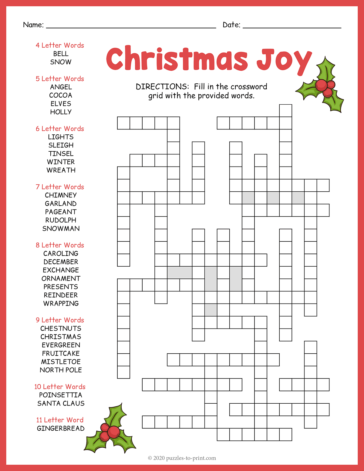 Christmas Crossword Fill In with regard to All I Want For Christmas Is Crosswords