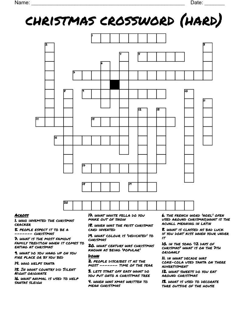 christmas crossword hard wordmint in hard christmas crossword printable Christmas Crossword (Hard) - Wordmint in Hard Christmas Crossword Printable