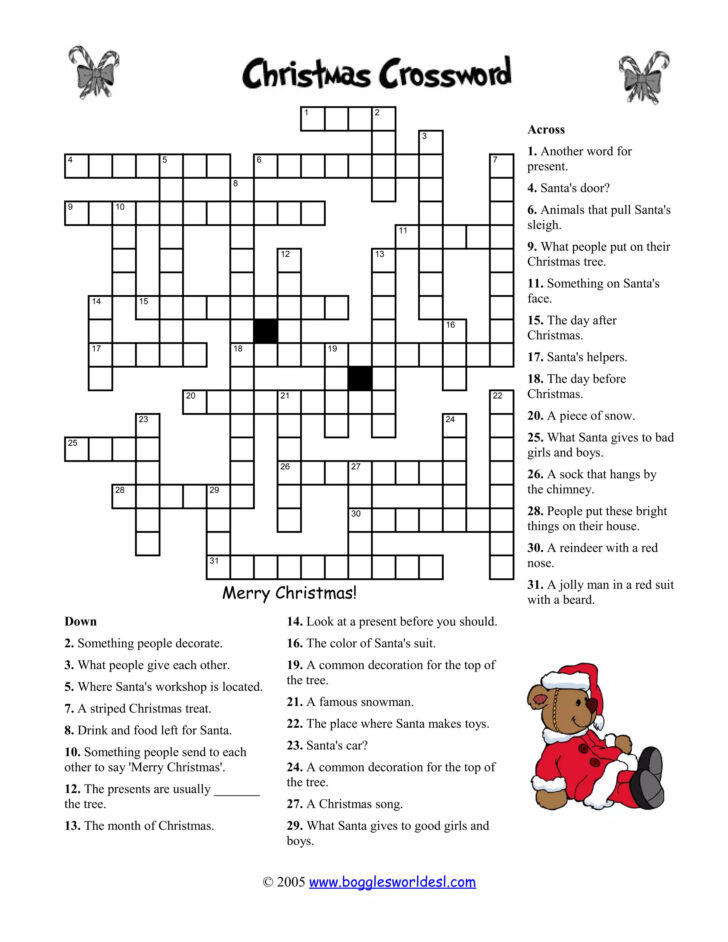 Common Christmas Tree Decoration Crossword