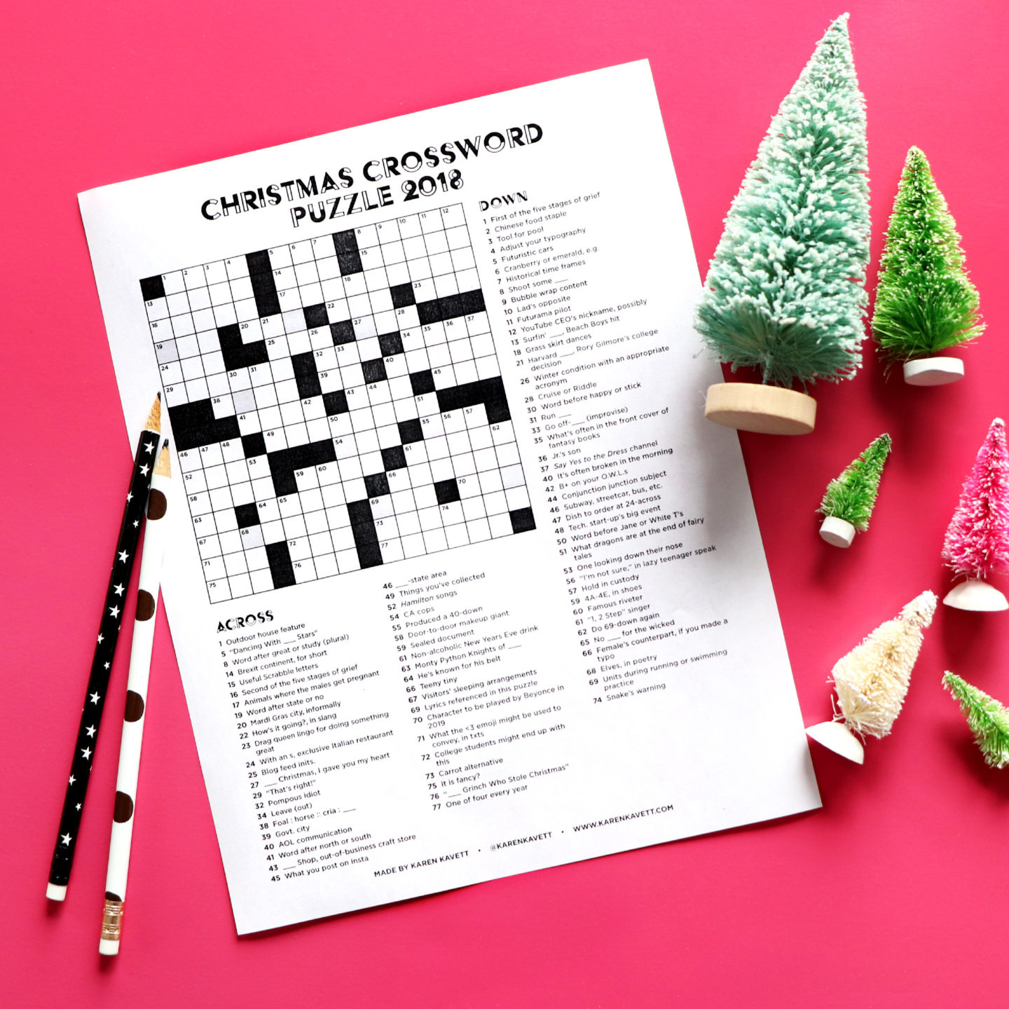 Christmas Crossword Puzzle 2018 - Karen Kavett regarding Christmas Tree Crossword Puzzle Answers