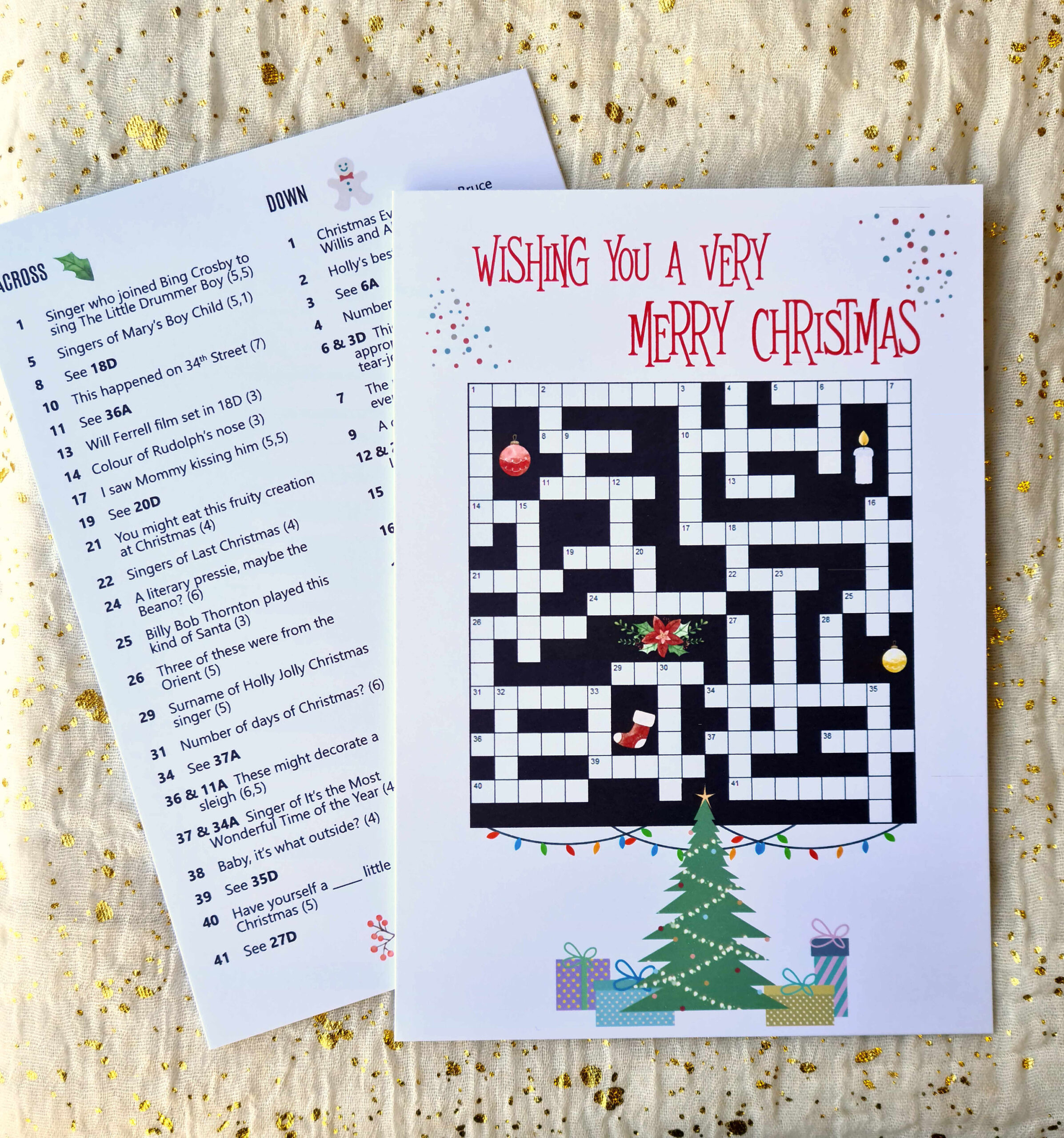 Christmas Crossword Puzzle Card: Festive Holiday Greetings Card in Christmas Song Trio Crossword