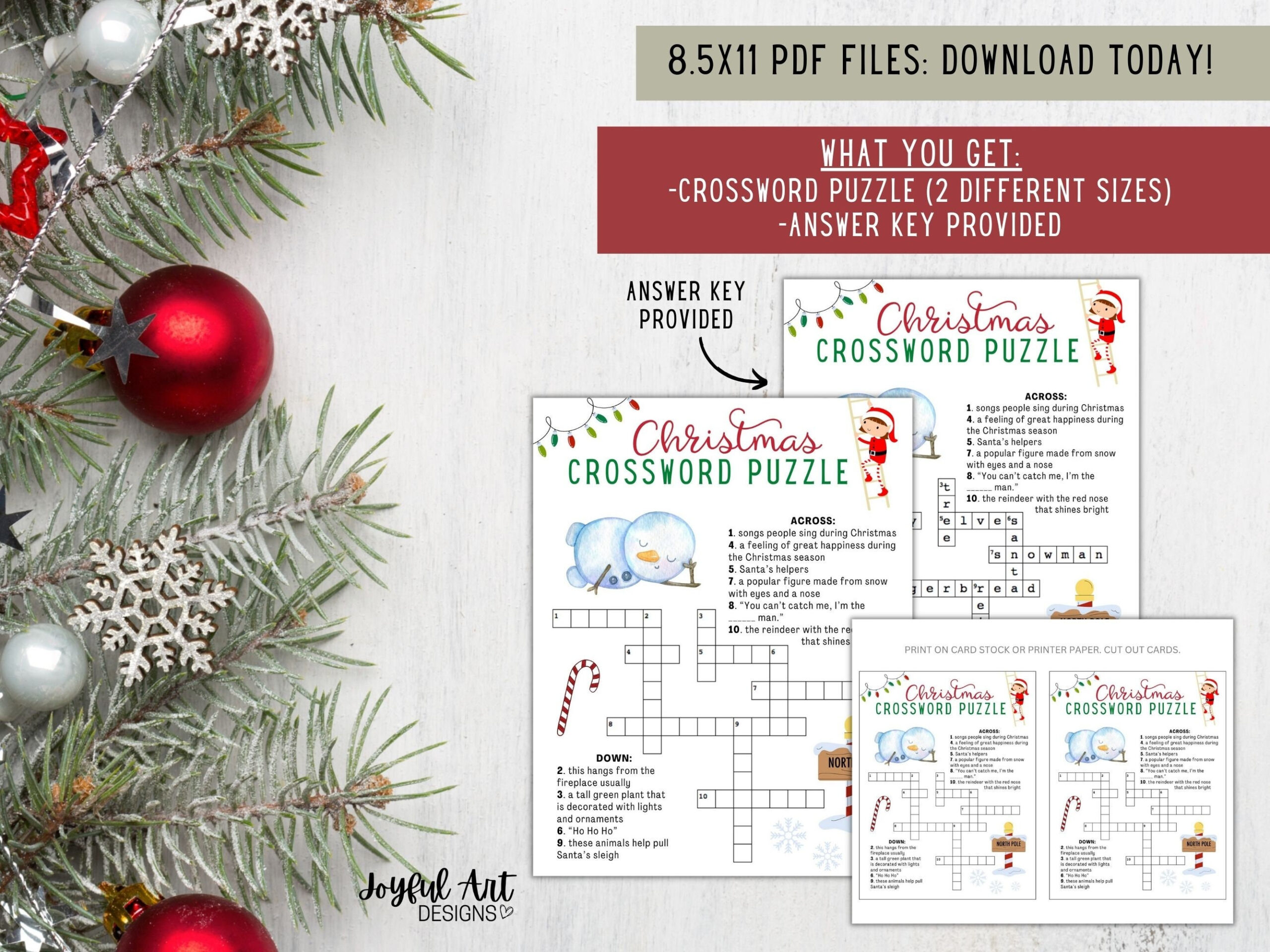 Christmas Crossword Puzzle / Christmas Game For Kids / Holiday intended for Christmas Party Game Crossword