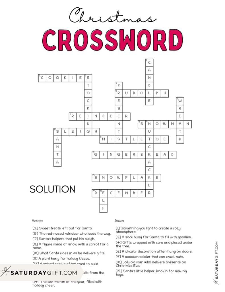 Christmas Crossword Puzzle - Cute &amp;amp; Free Printable | Saturdaygift for Christmas Crossword Clues Answers