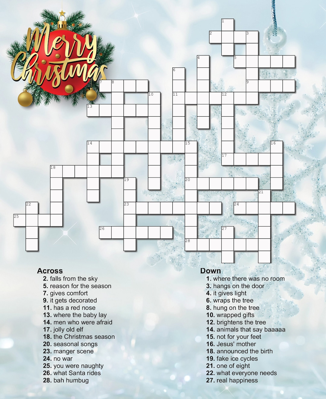 Christmas Crossword Puzzle - Etsy Australia in In a Manger Christmas Carol Crossword