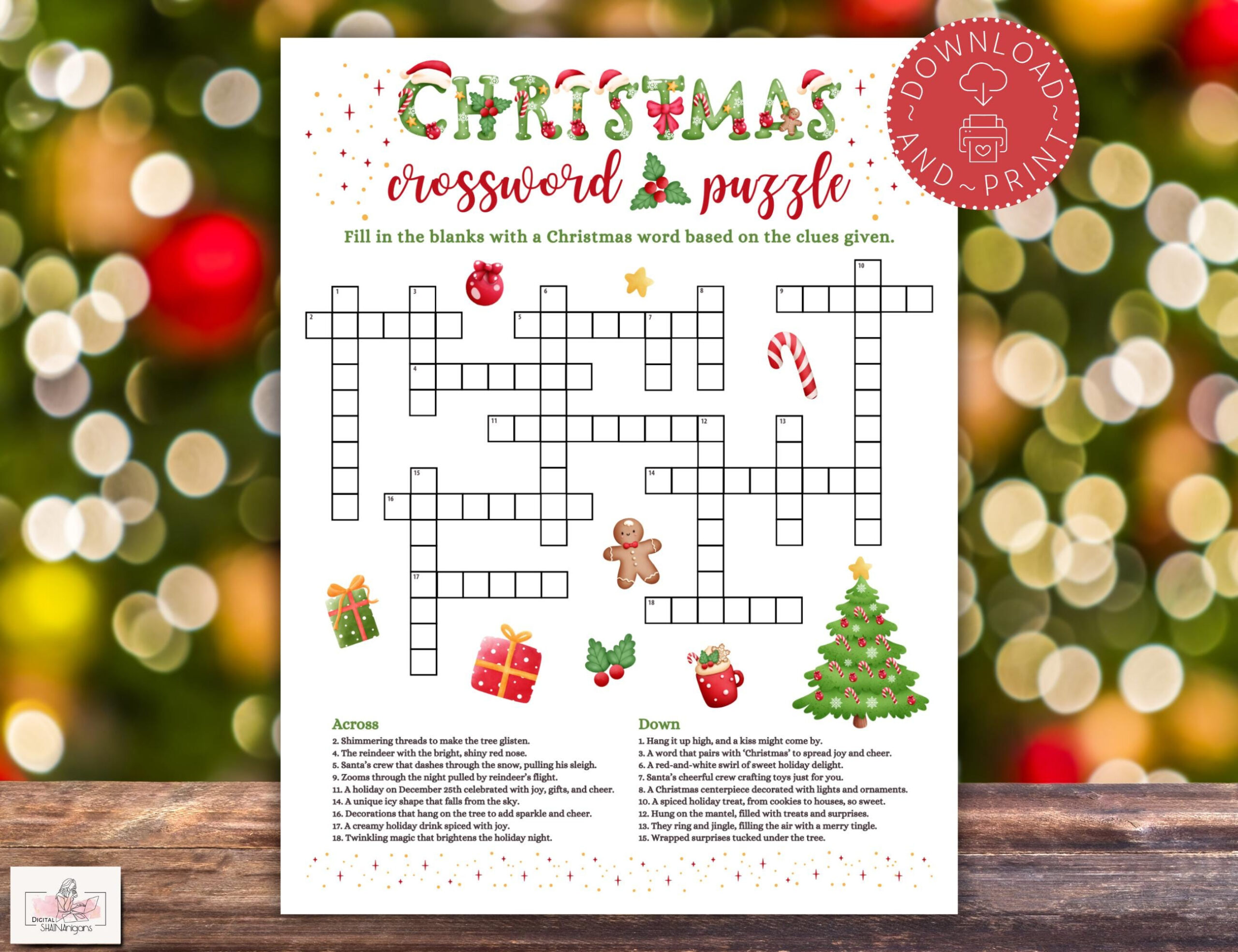 Christmas Crossword Puzzle Game Printable For Kids And Adults throughout Christmas Material Crossword Clue