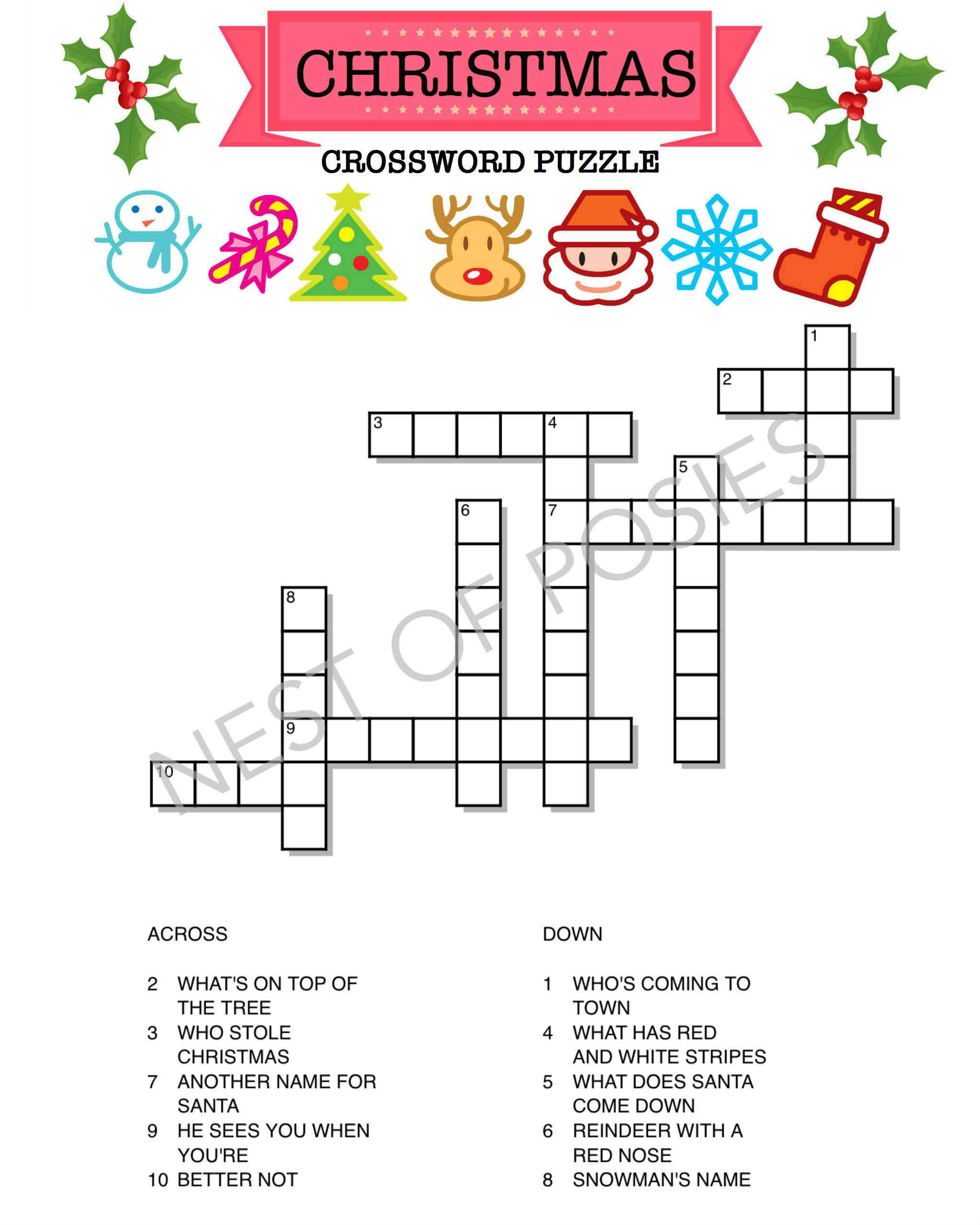 Christmas Crossword Puzzle Logo - Nest Of Posies with Easy Christmas Crossword For Kids