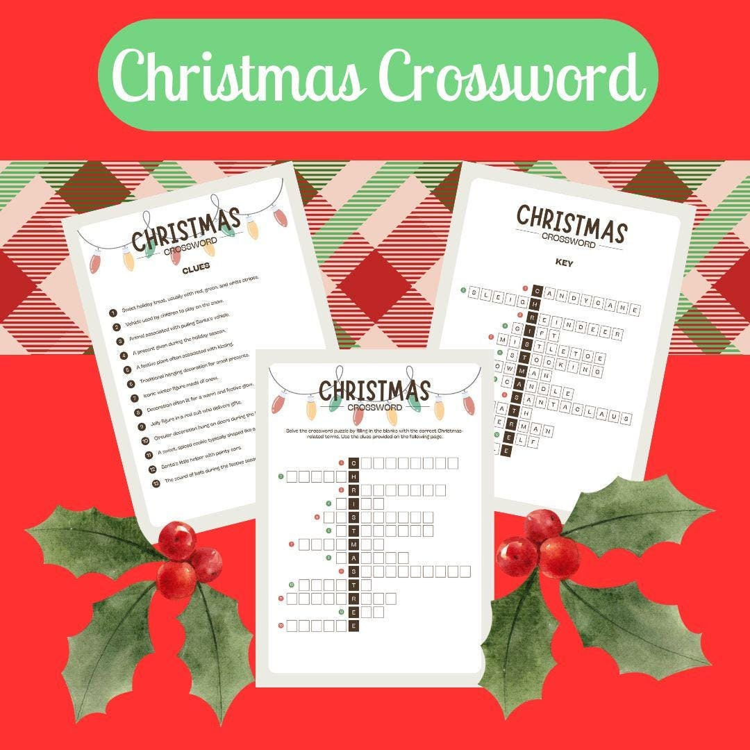 Christmas Crossword Puzzle, Party Games - Etsy inside Christmas Entertainment Crossword Clue