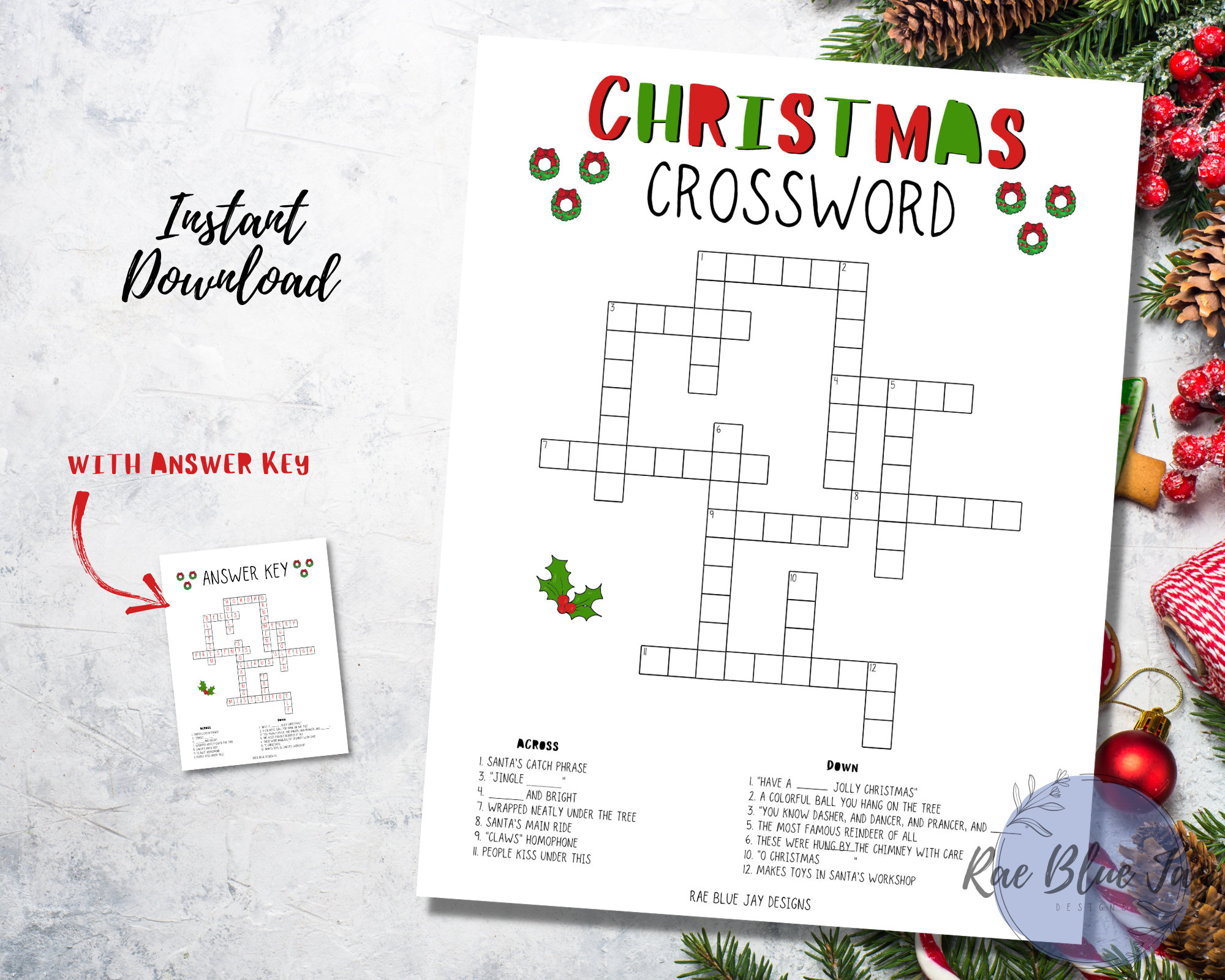 christmas crossword puzzle printable instant download kids within christmas decorations crossword puzzle answer key Christmas Crossword Puzzle Printable, Instant Download Kids within Christmas Decorations Crossword Puzzle Answer Key