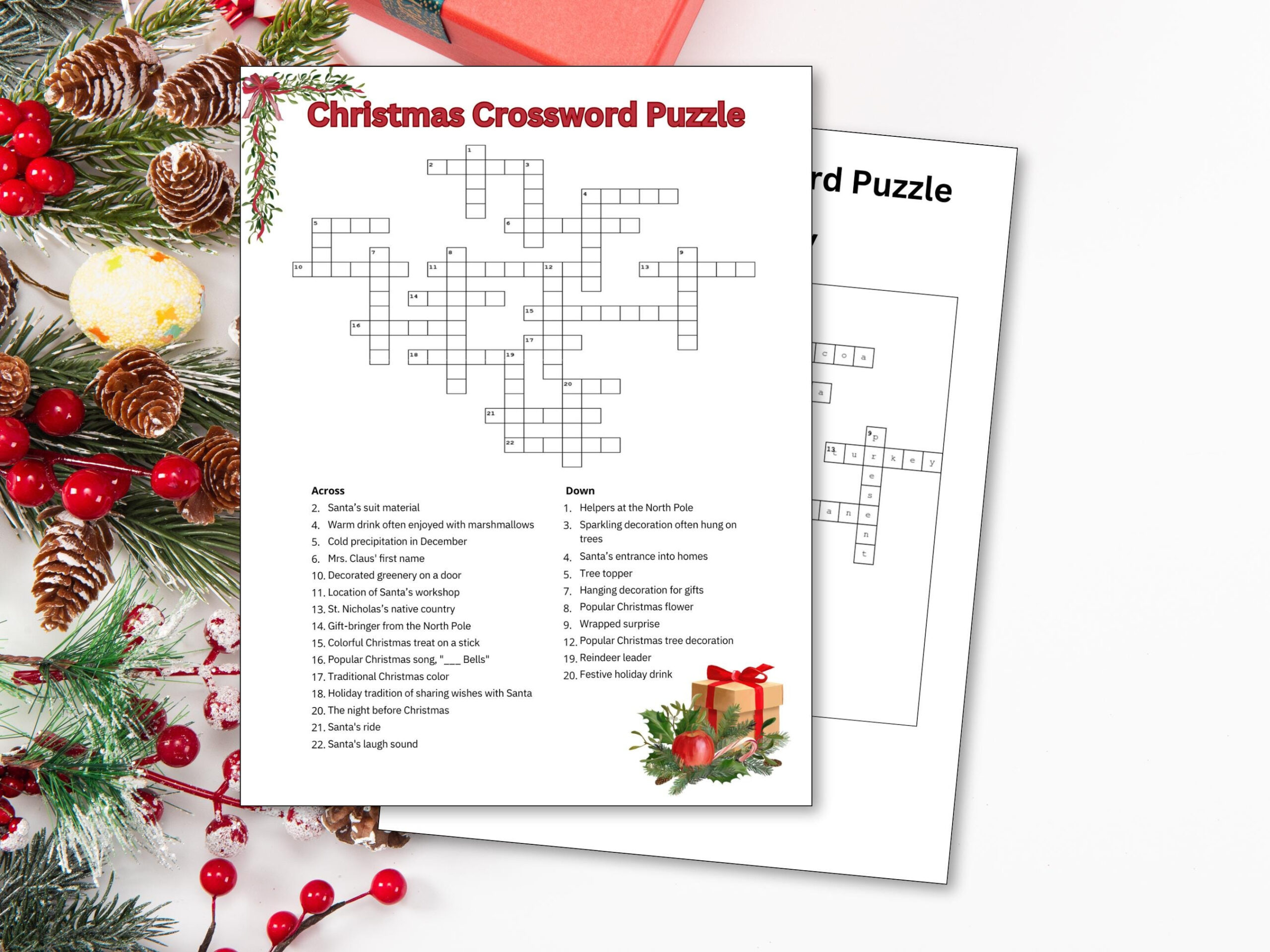 Christmas Crossword Puzzle Printable Worksheet Game-Kids, Adults inside Christmas Doorway Decoration Crossword