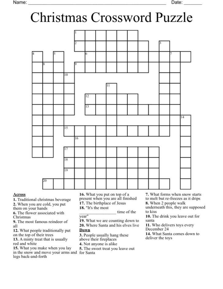 Christmas Crossword Printable Free