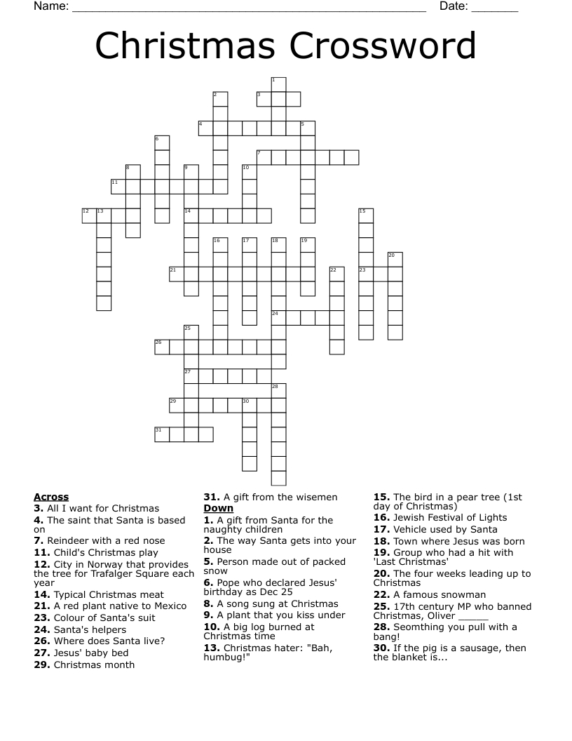 Christmas Crossword - Wordmint pertaining to Last Christmas Group Crossword