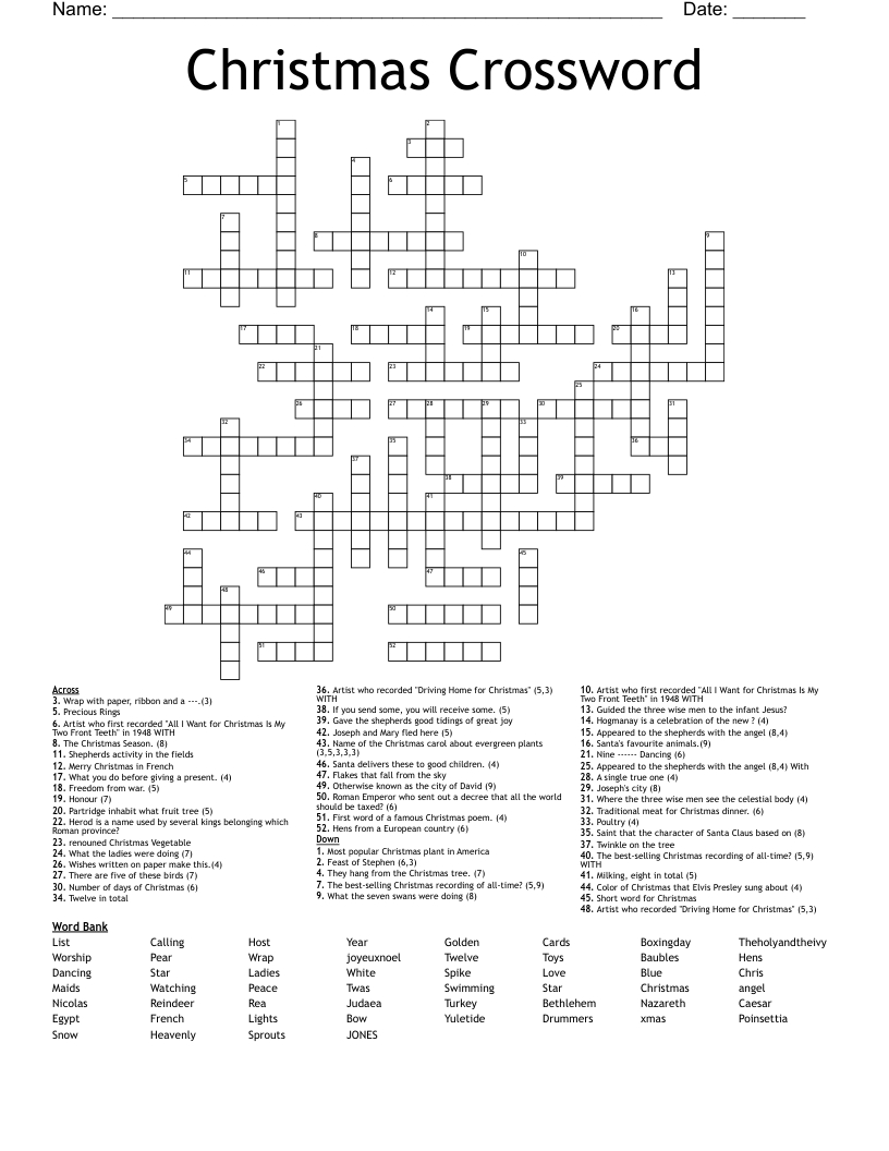 Christmas Crossword - Wordmint with regard to Christmas Tree Fruit Crossword