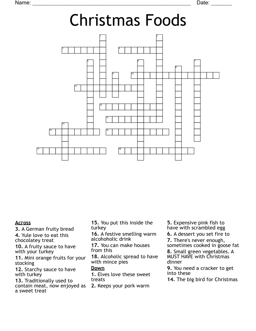 Christmas Foods Crossword - Wordmint intended for Yule Christmas Dessert Crossword Clue