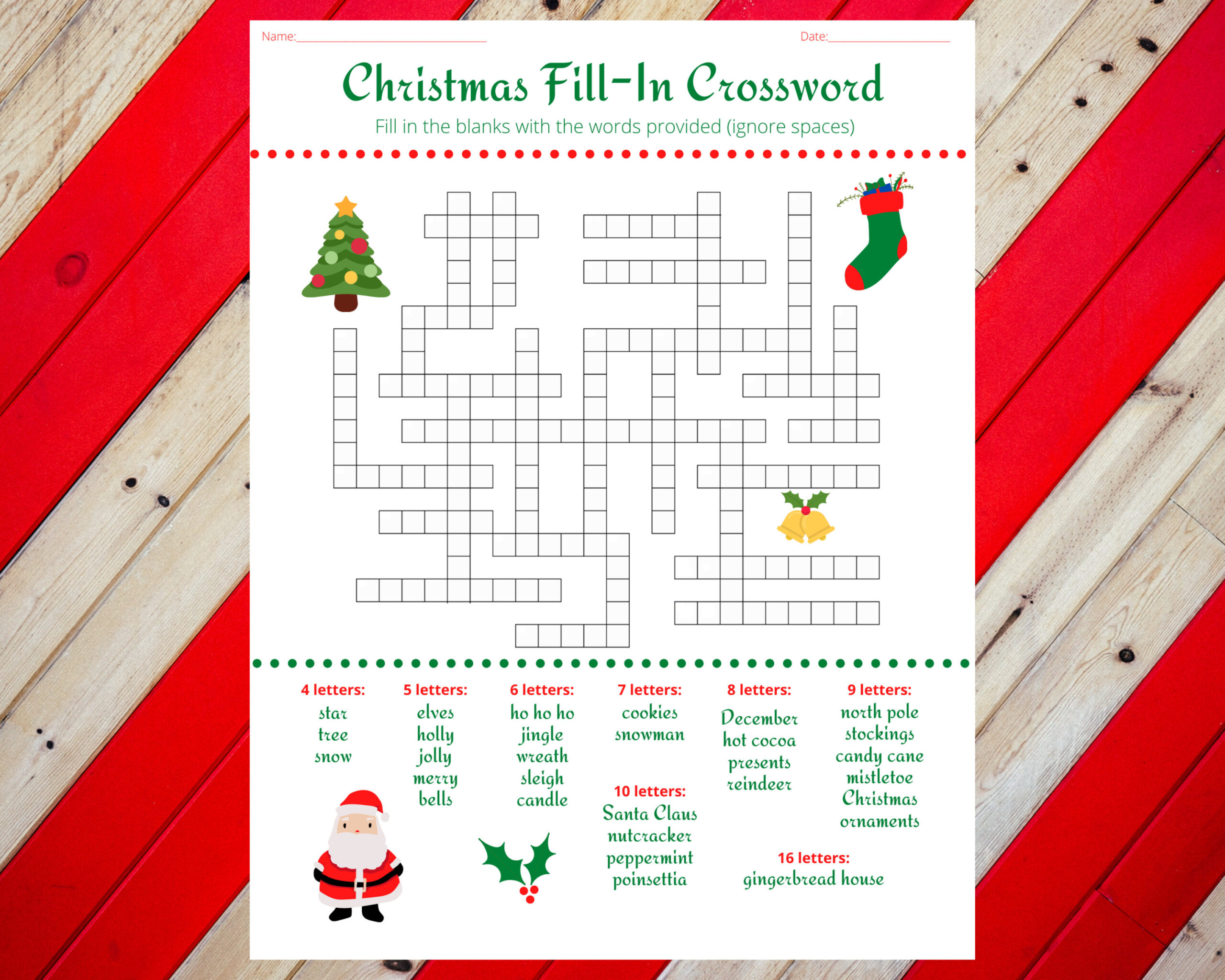 Christmas Holiday Fill In Crossword Puzzle Worksheet Digital intended for Christmas Themed Crossword Puzzle Printable