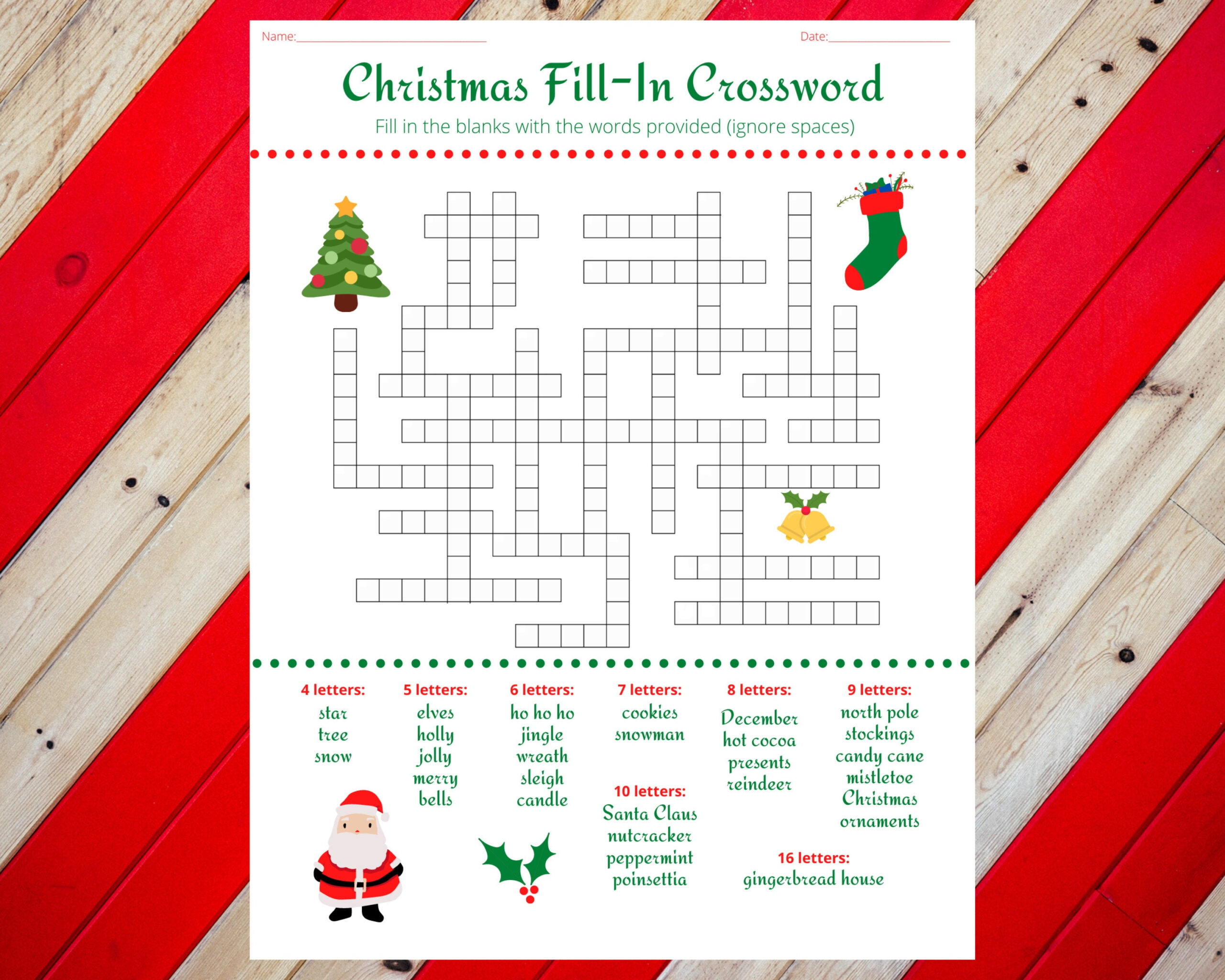 Christmas Holiday Fill In Crossword Puzzle Worksheet Digital intended for Words On A Christmas Card Crossword 9 Letters