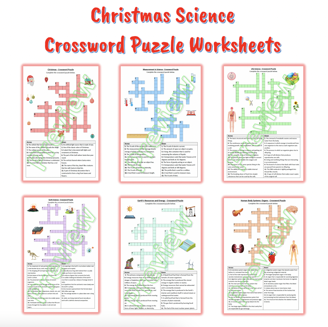 Christmas Holiday Science Crossword Puzzle Worksheets Bundle pertaining to Christmas Science Crossword Answer Key