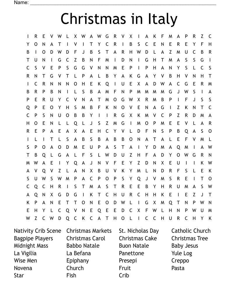 Christmas In Italy Word Search - Wordmint inside Christmas In Italy Crossword