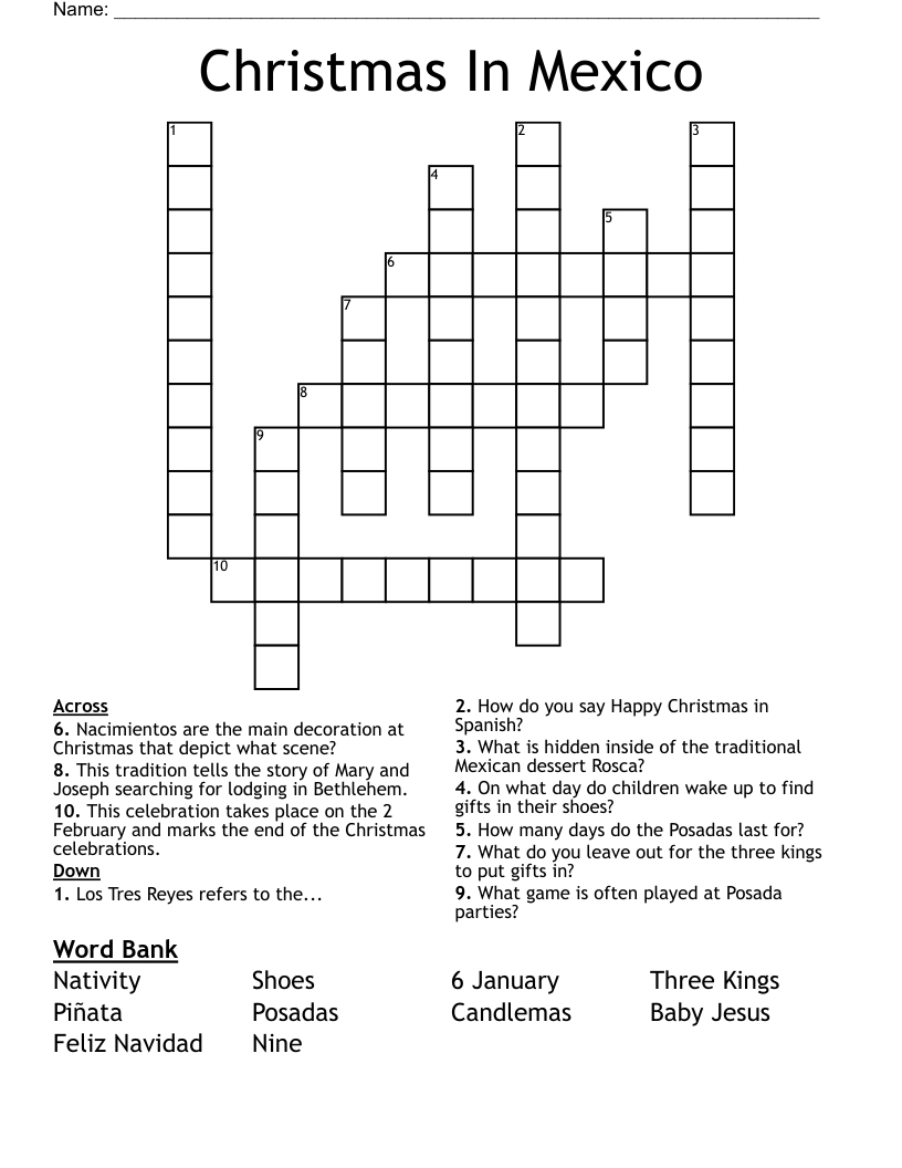 Christmas In Mexico Crossword - Wordmint throughout Posadas Christmas Tradition Crossword