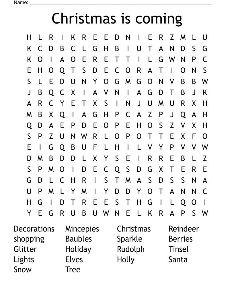 Christmas Is Coming Word Search - Wordmint with regard to Christmas Glitter Crossword Clue