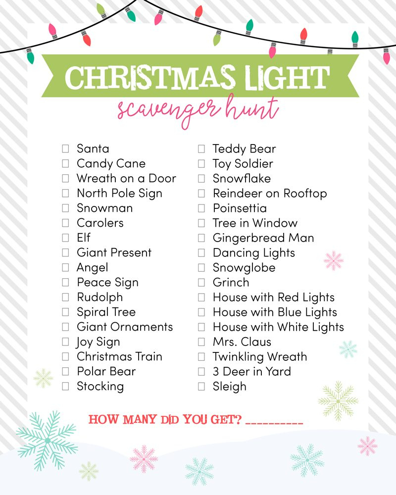 Christmas Light Scavenger Hunt with regard to Bulbs In Many Christmas Lights Crossword