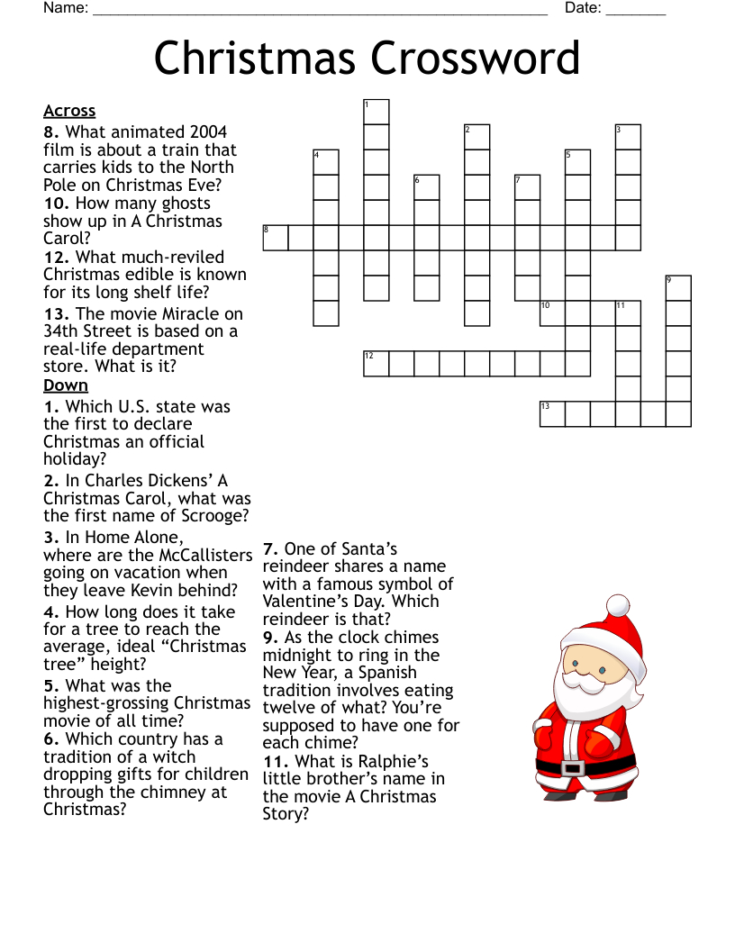 Christmas Movies Crossword Puzzle - Wordmint pertaining to Christmas Movies Crossword Puzzle
