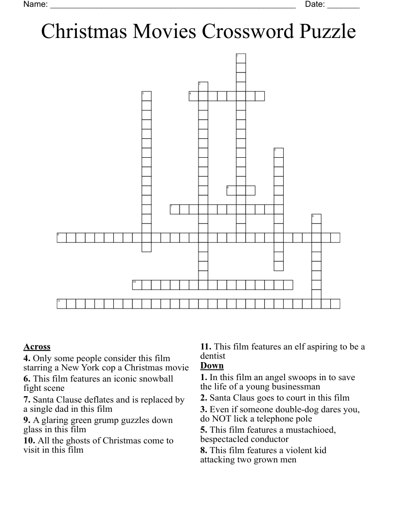 Christmas Movies Crossword Puzzle - Wordmint with regard to Feature of Christmas Crossword